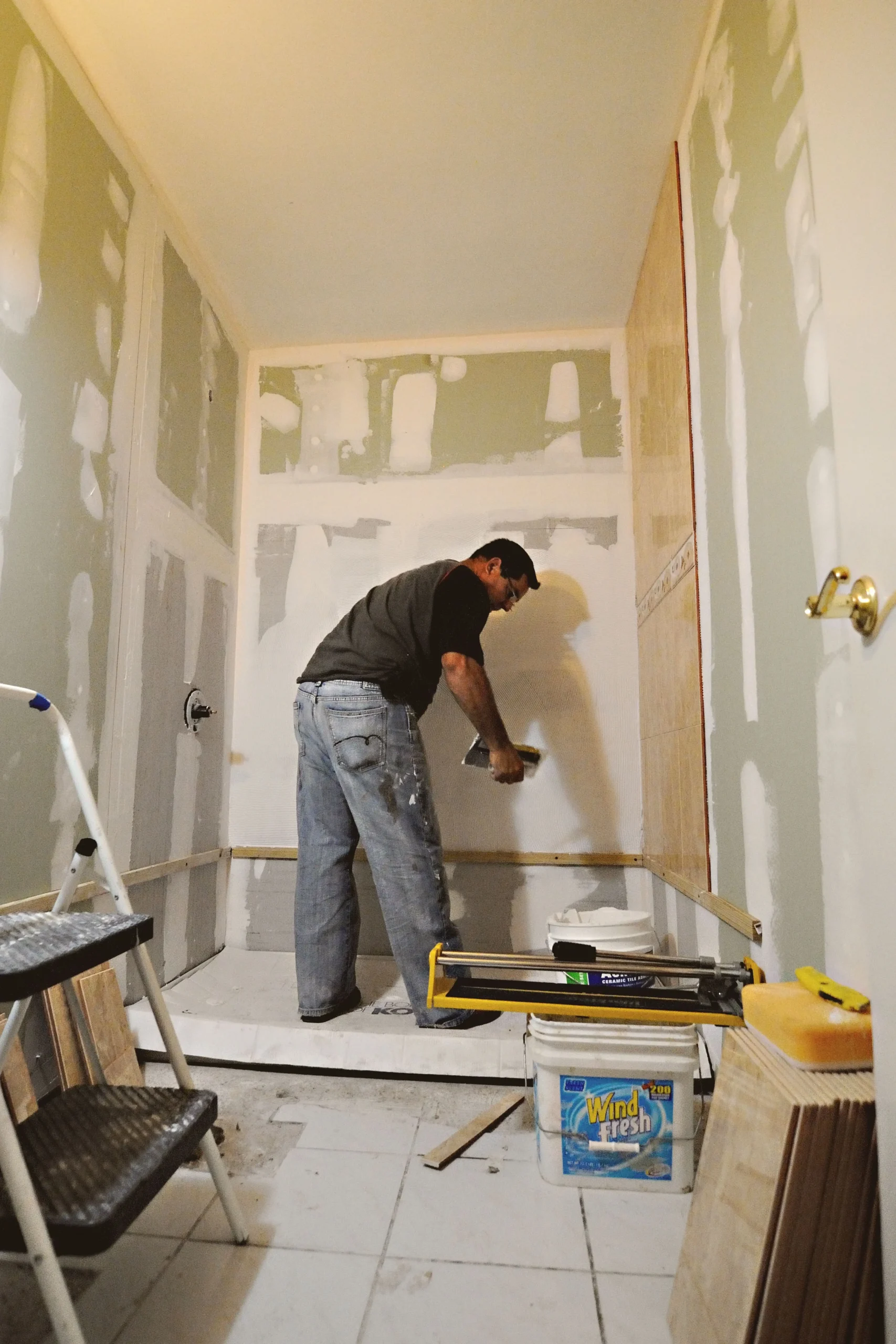 Accessible curbless walk-in shower in a Westchester County aging-in-place renovation