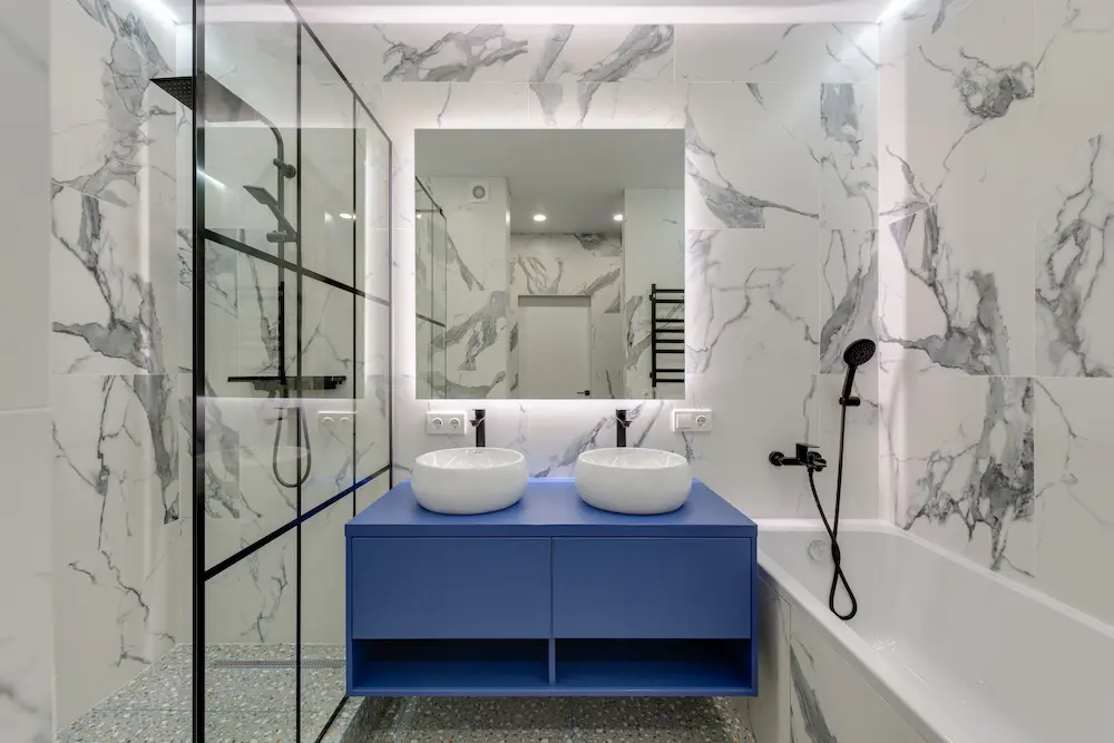 Accessible bathroom design with curbless shower in a Westchester County home